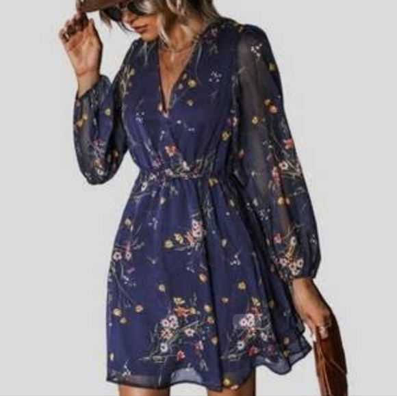 Cupshe Dresses & Skirts - Floral Navy Blue Dress